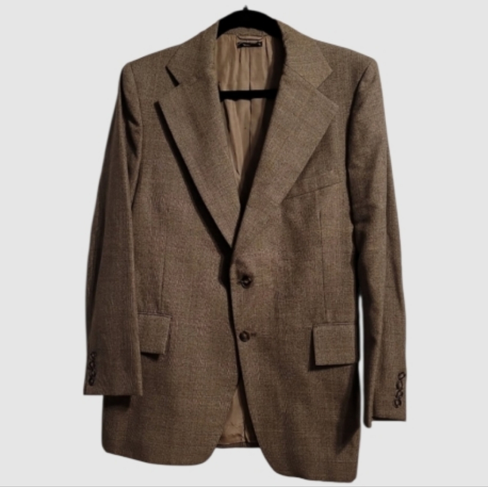 Vtg Y2k Blazer Coat Mens 42R Brown 2-Button Wide Notch Lapel Windowpane Academic